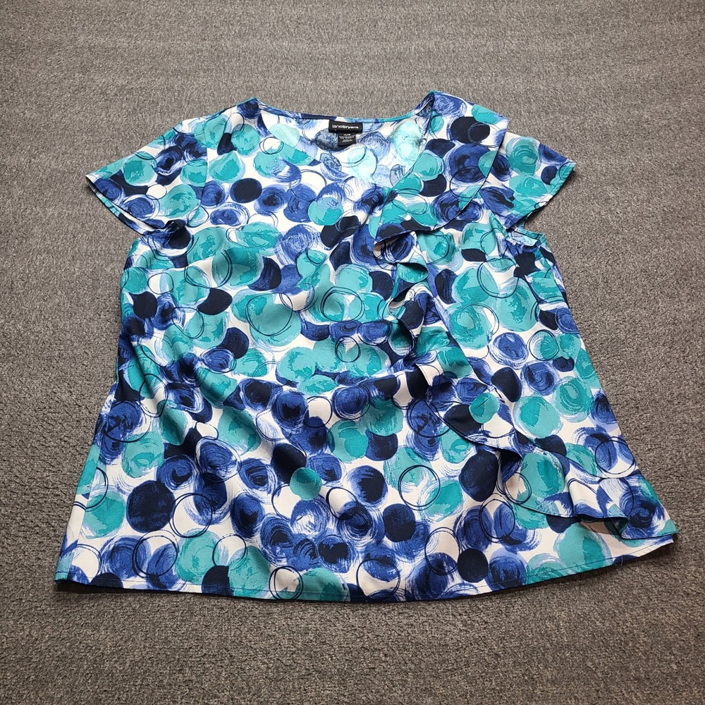 Lane Bryant Ruffle Front Blouse Womens 14/16 Blue Excellent Abstract Bubble Top